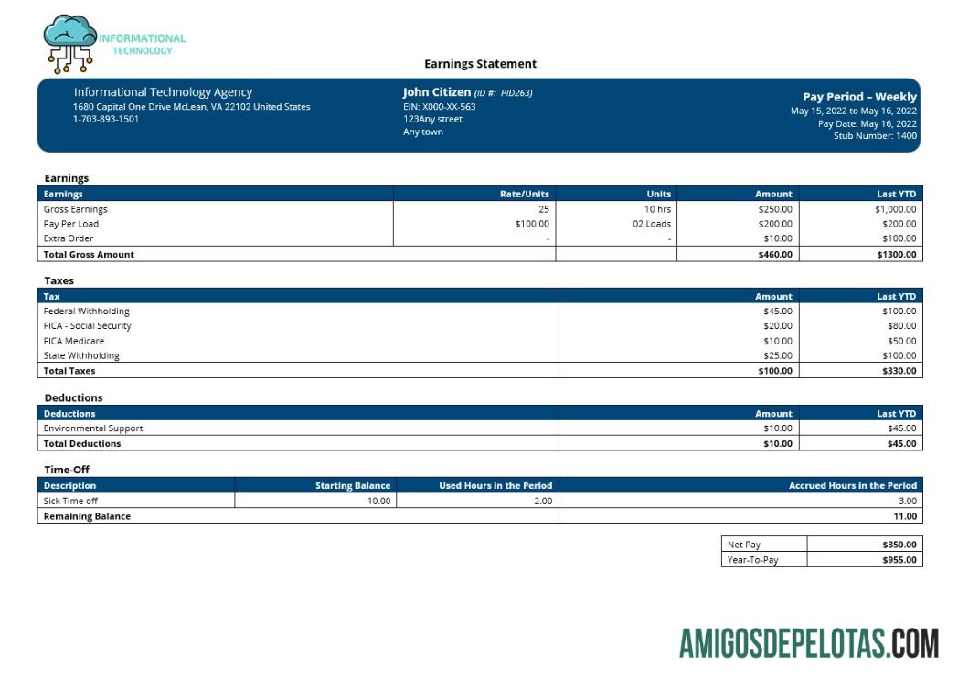 Para download Modelo de contracheque de empresa de tecnologia da informação em formatos Word e PDF